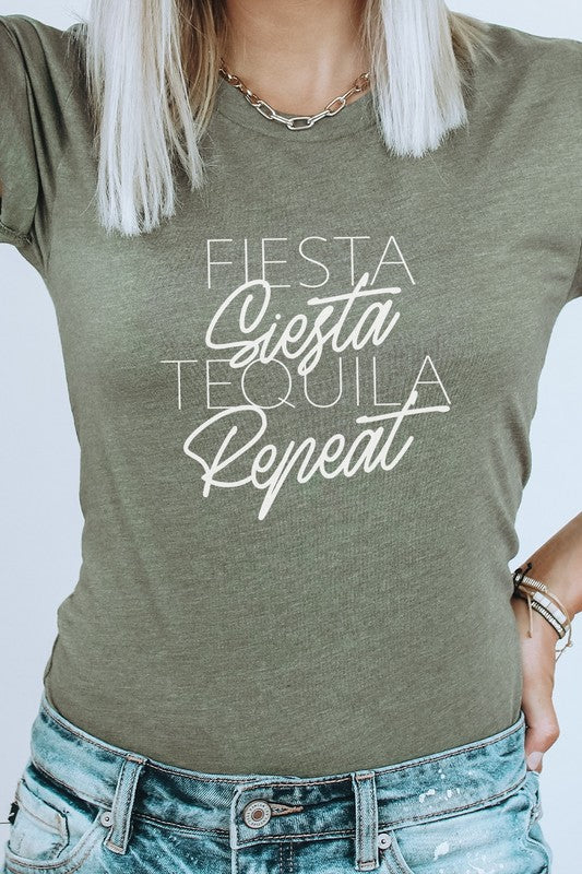 Fiesta Siesta Tequila Repeat Party Graphic Tee