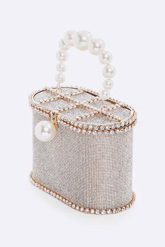 Pearl Handle Iconic Rhinestone Box Clutch