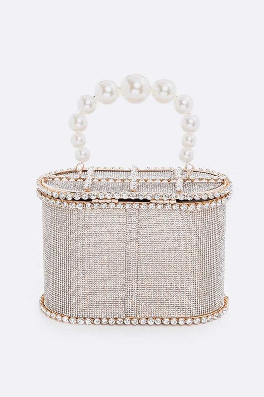 Pearl Handle Iconic Rhinestone Box Clutch