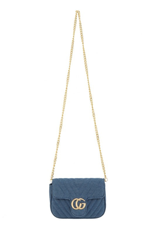 Chevron Quilted CG Buckle Denim Crossbody Bag