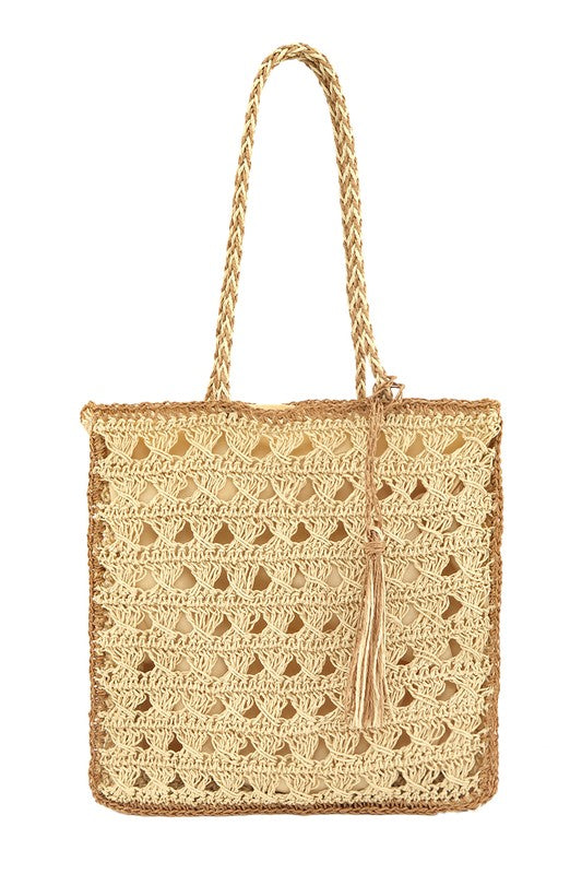 Square Shape Straw Tote  Shoulder Bag