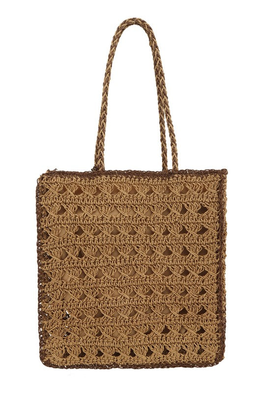 Square Shape Straw Tote  Shoulder Bag