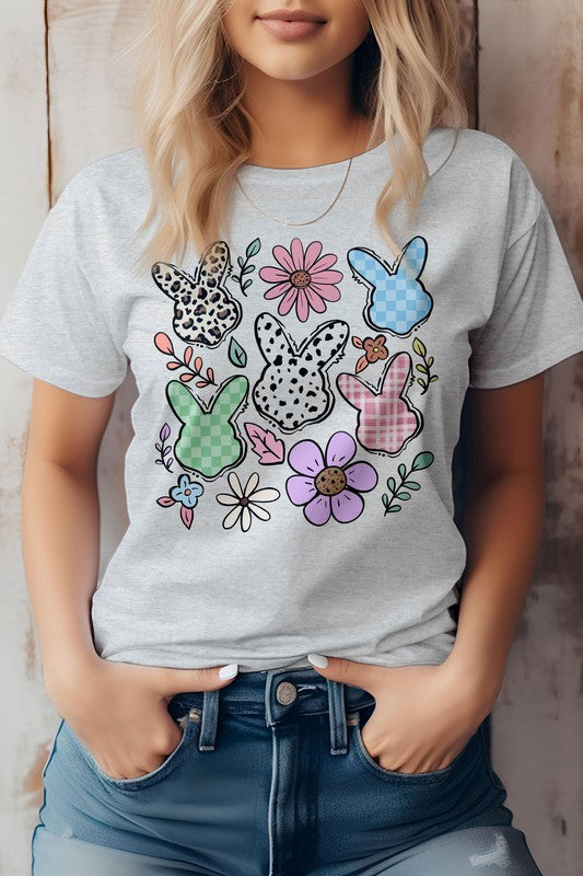 Boho Easter Bunny Cute Flowers Retro, Graphic Tee