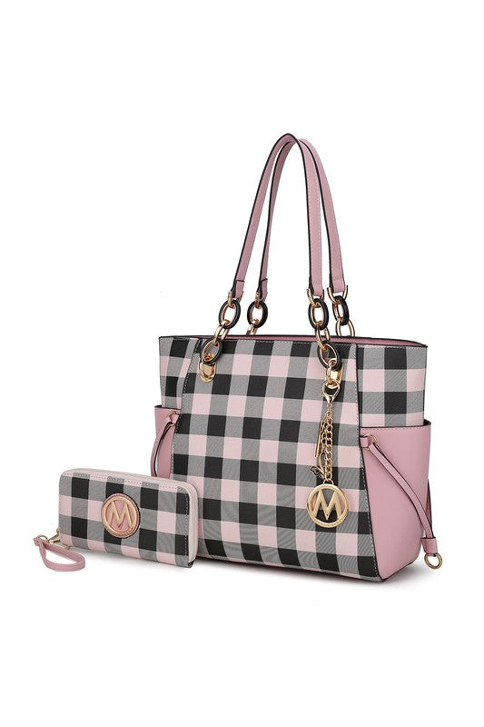 MKF Yale Checkered Tote Bag with Wallet by Mia K