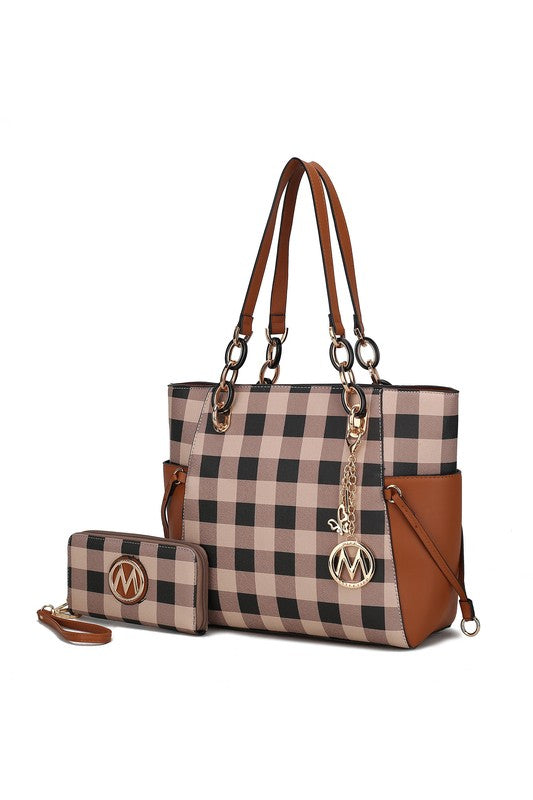 MKF Yale Checkered Tote Bag with Wallet by Mia K