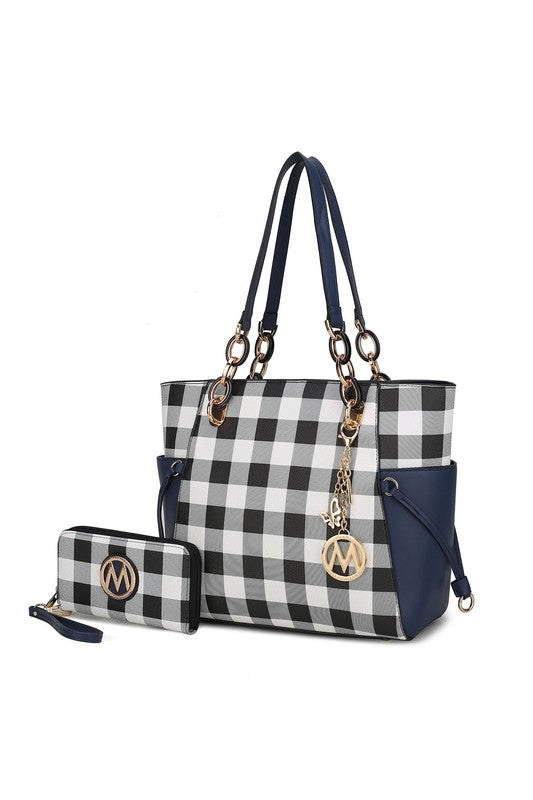 MKF Yale Checkered Tote Bag with Wallet by Mia K