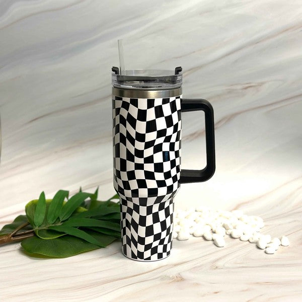 Stylish Checker 40oz Tumbler Cup With Handle