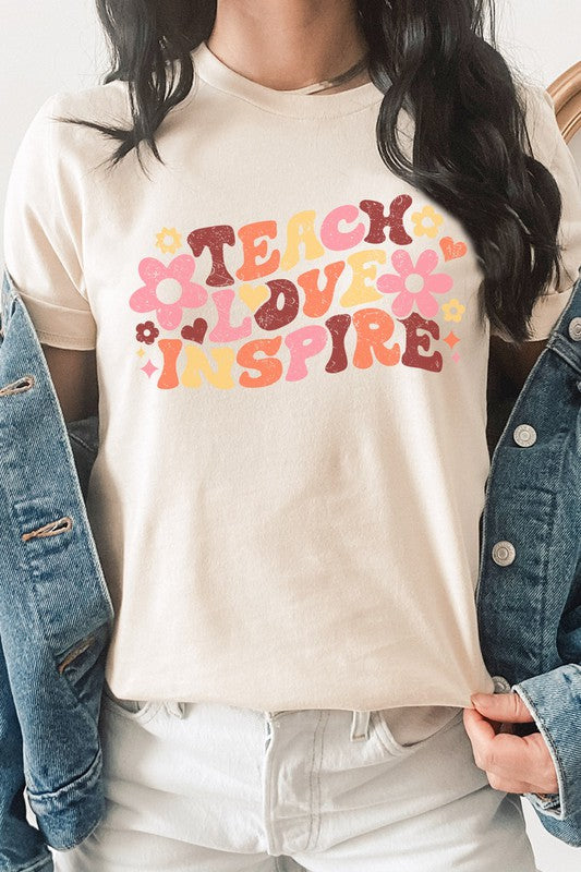 Teach Love Inspire Floral Star Teacher Graphic Tee T-Shirt