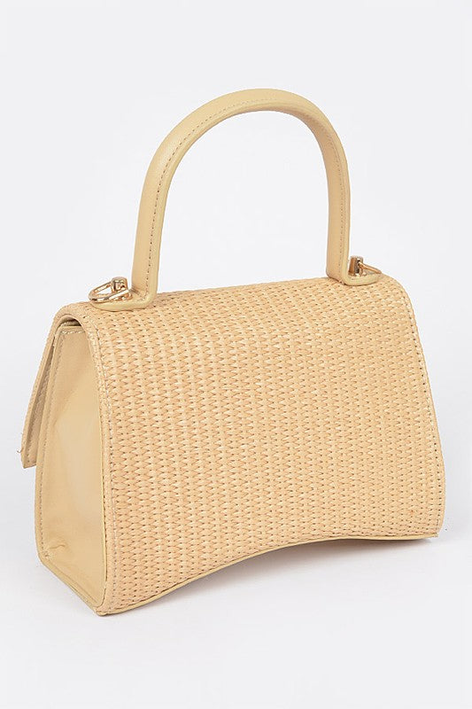 Faux Straw Top Handle Crossbody Swing Bag