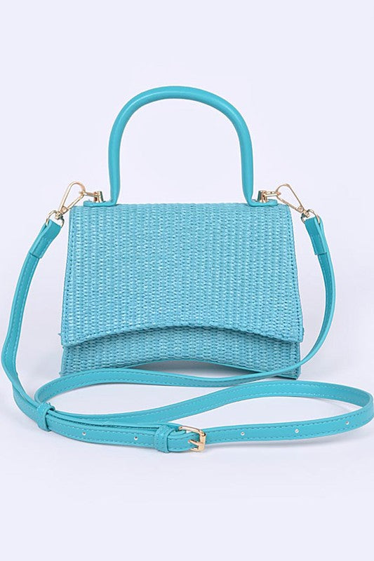 Faux Straw Top Handle Crossbody Swing Bag