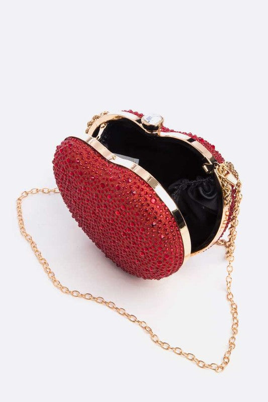 Rhinestone Pave Heart Shape Convertible Clutch