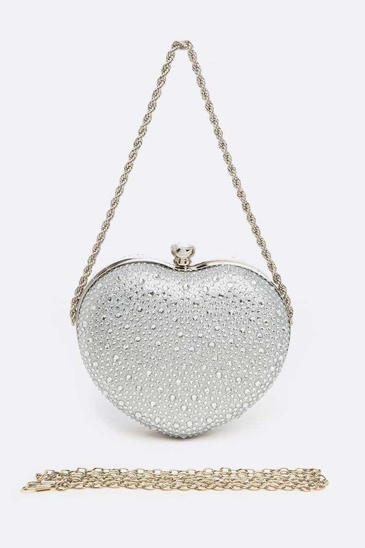 Rhinestone Pave Heart Shape Convertible Clutch