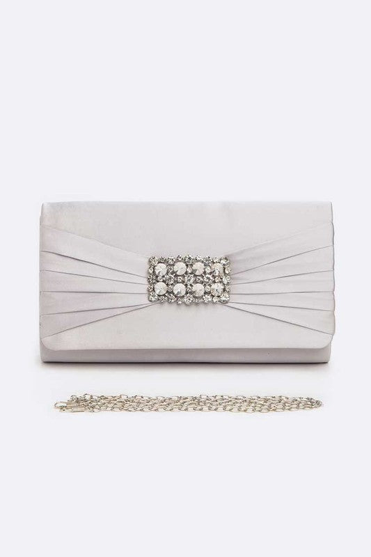 Crystal Accent Satin Pleated Clutch Bag