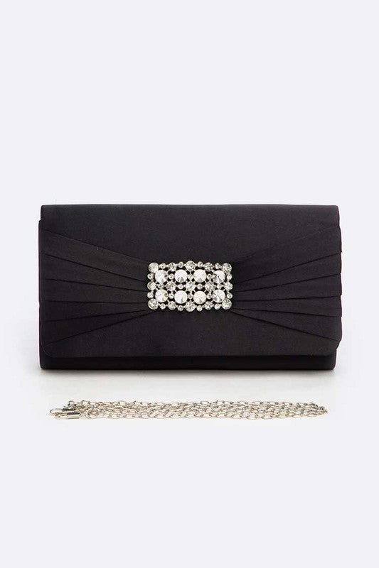 Crystal Accent Satin Pleated Clutch Bag