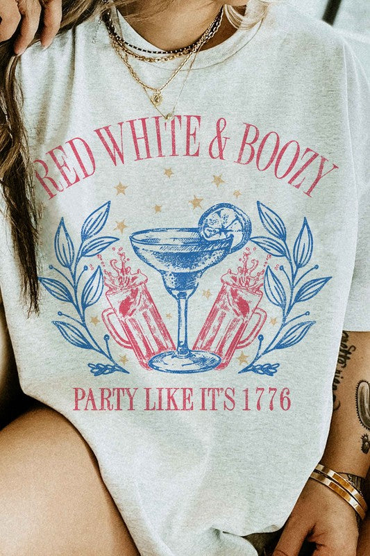 RED WHITE AND BOOZY AMERICANA GRAPHIC TEE