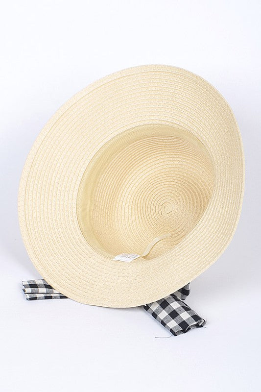 Checker Hat Band Straw Sun Hat