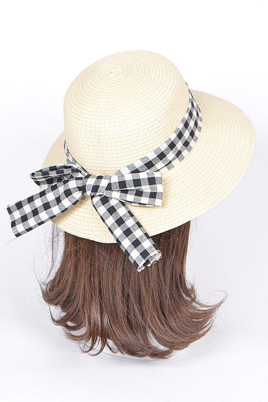 Checker Hat Band Straw Sun Hat