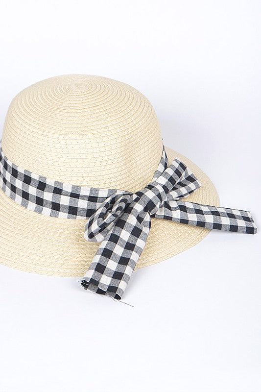 Checker Hat Band Straw Sun Hat