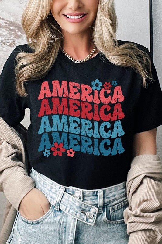 Groovy America USA 4th Of July Graphic T Shirts