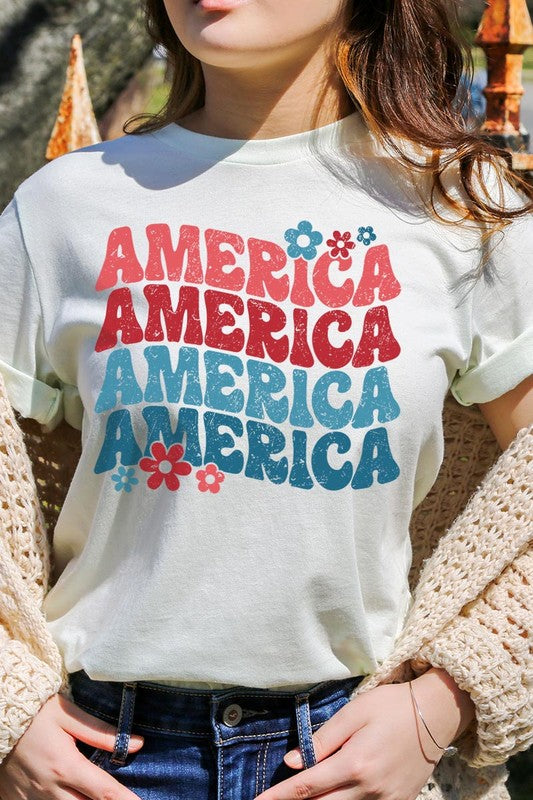 Groovy America USA 4th Of July Graphic T Shirts