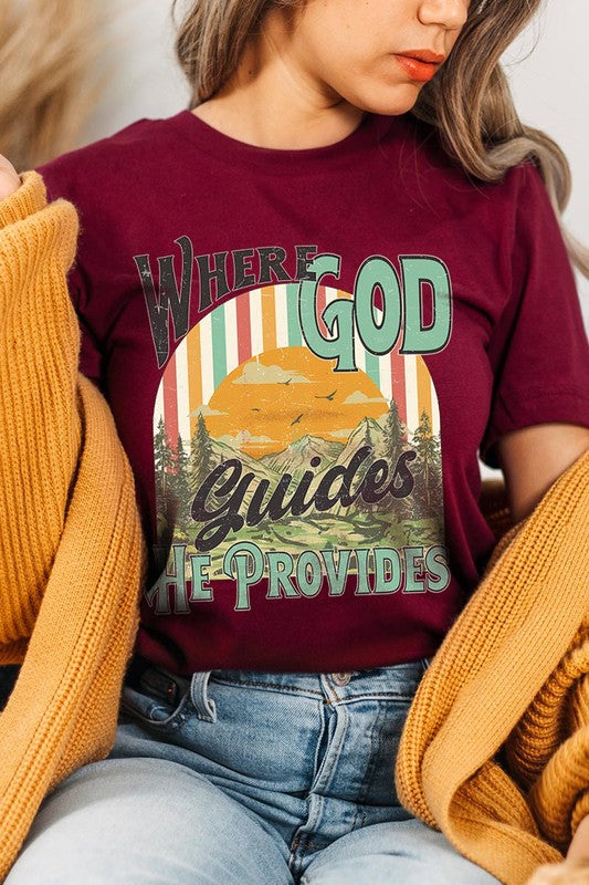 God Guides Provides Christian Graphic T Shirts