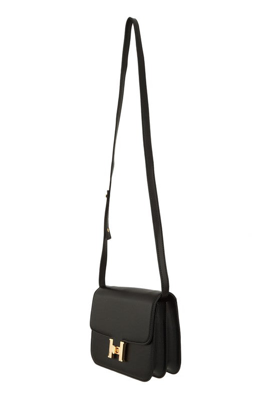 Metal H Buckle Pu Leather Crossbody Bag