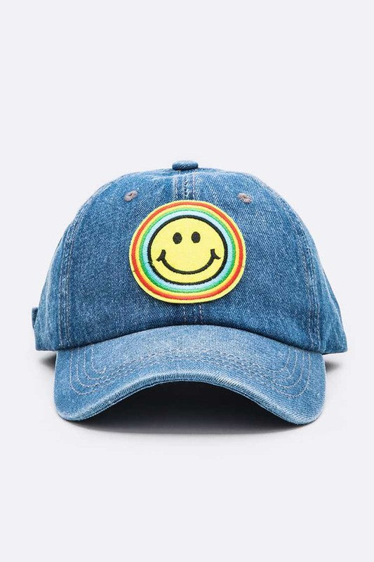 Rainbow Smiley Face Denim Cap