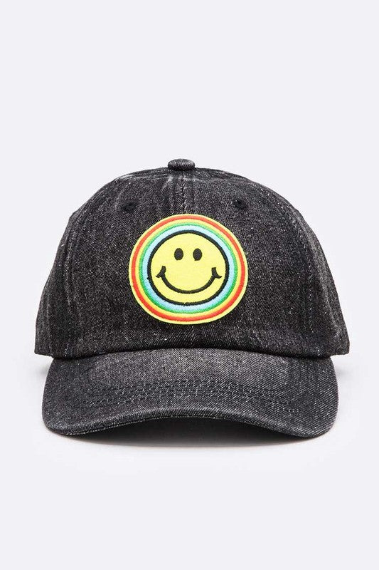 Rainbow Smiley Face Denim Cap