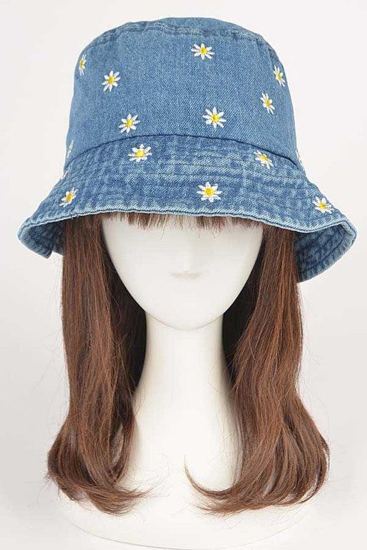 Flowre Embroidered Denim Bucket Hat