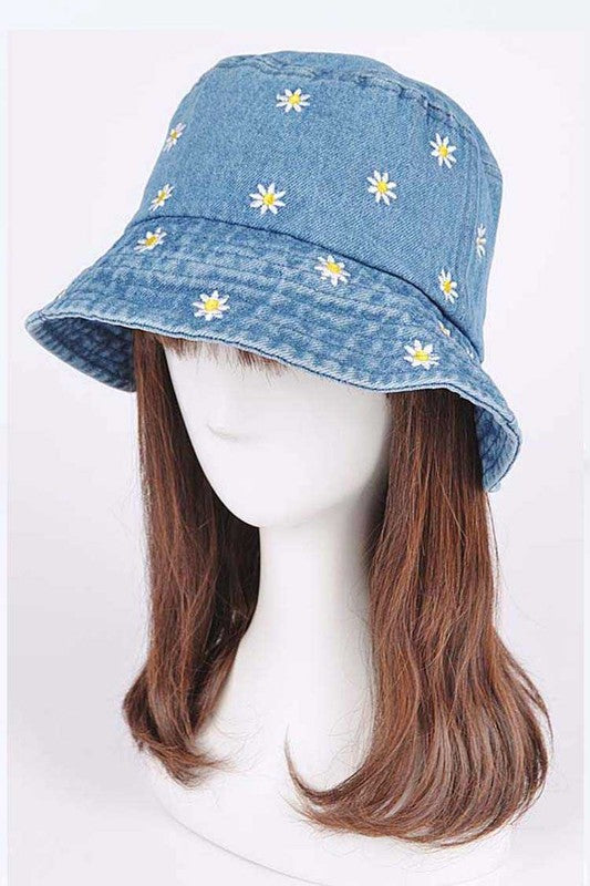 Flowre Embroidered Denim Bucket Hat