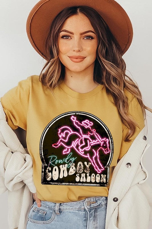 Cowboy Saloon Neon Sign Graphic T Shirts
