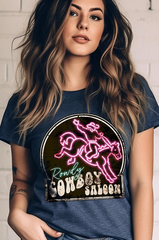 Cowboy Saloon Neon Sign Graphic T Shirts