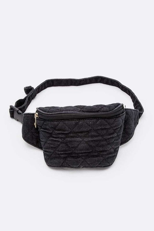 Washed Denim Quilted Fanny Pack