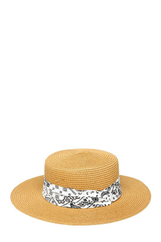 Bandana Wrap Flat Top Straw Hat