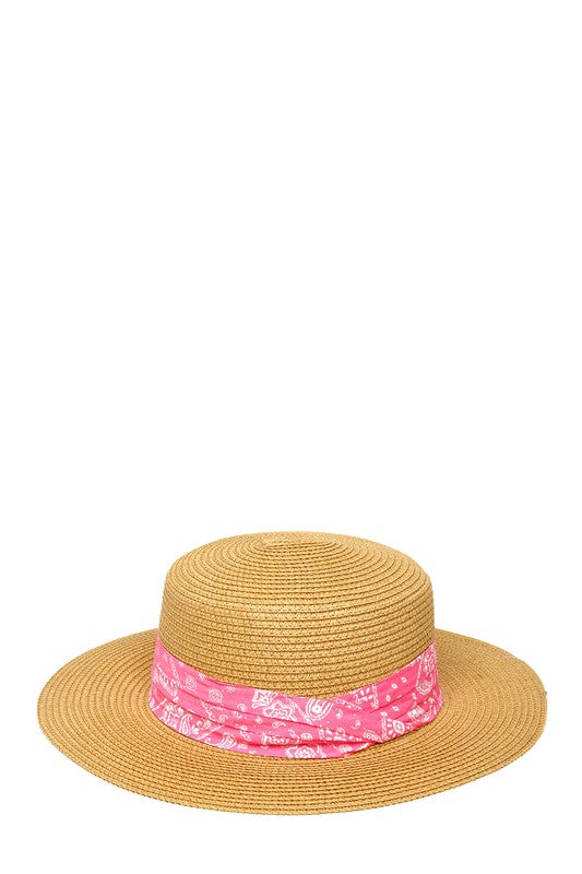 Bandana Wrap Flat Top Straw Hat