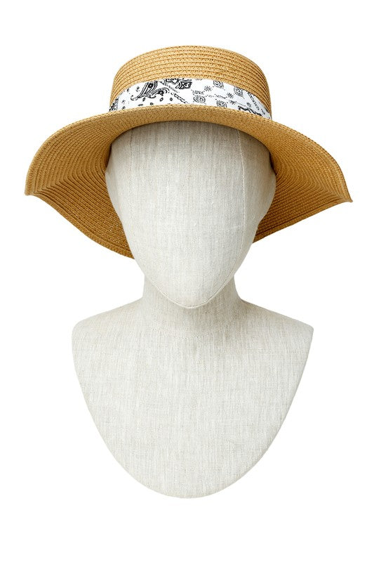 Bandana Wrap Flat Top Straw Hat