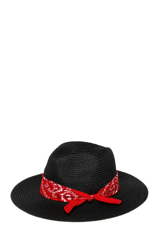 Bandana Tied Fedora Straw Hat