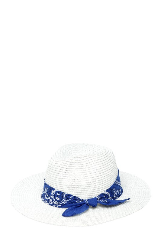 Bandana Tied Fedora Straw Hat