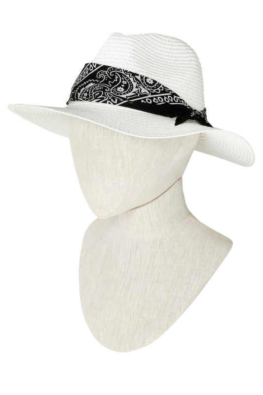 Bandana Tied Fedora Straw Hat