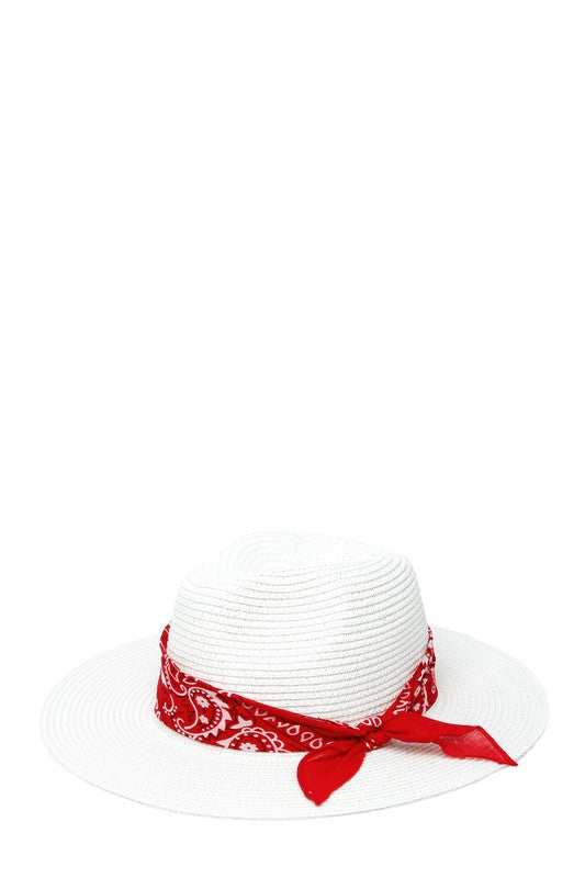 Bandana Tied Fedora Straw Hat