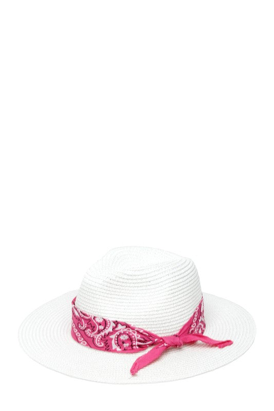 Bandana Tied Fedora Straw Hat