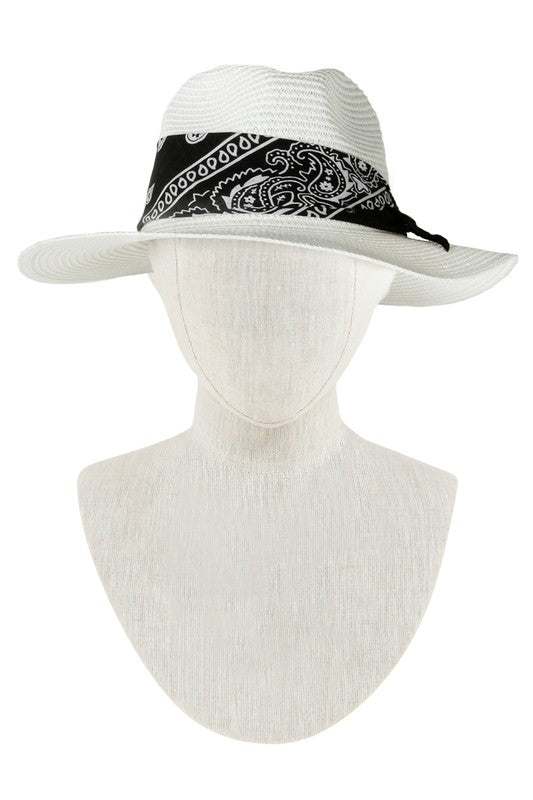 Bandana Tied Fedora Straw Hat