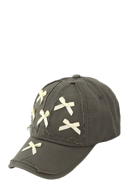 Acid Wash Distressed and Ribbon BaseBall Cap