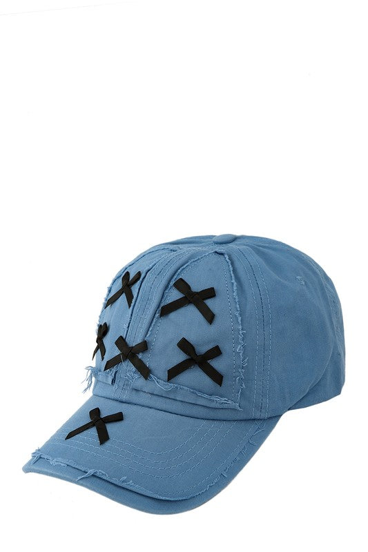 Acid Wash Distressed and Ribbon BaseBall Cap