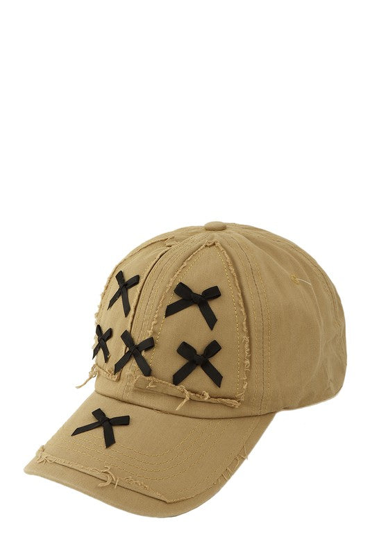 Acid Wash Distressed and Ribbon BaseBall Cap