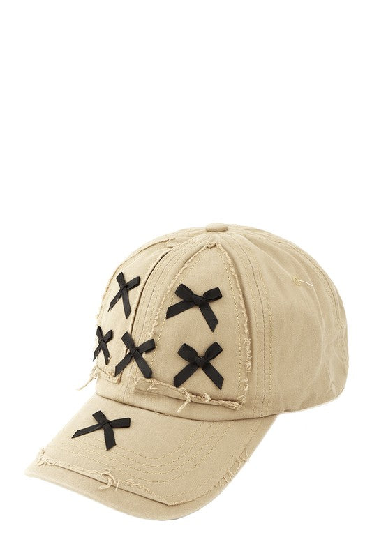 Acid Wash Distressed and Ribbon BaseBall Cap