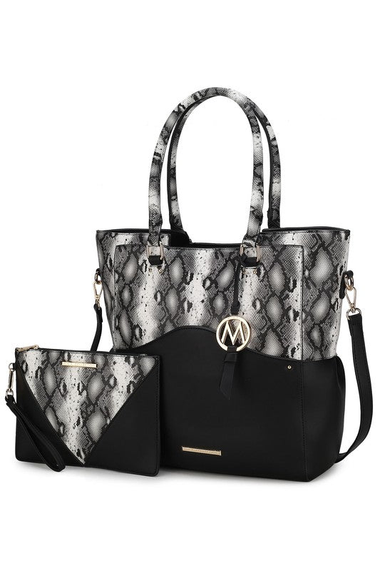 MKF Iris Snake Tote Bag Wristlet Pouch by Mia K