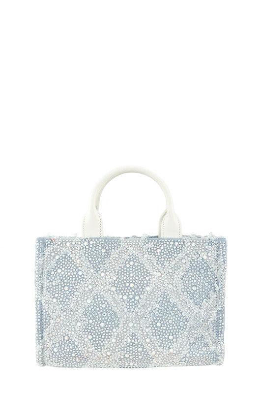 Rhinestone and Denim Washed Crossbody Bag