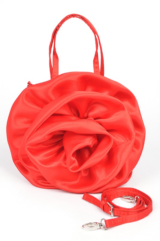 Oversize Satin Flower Top Handle Soft Clutch