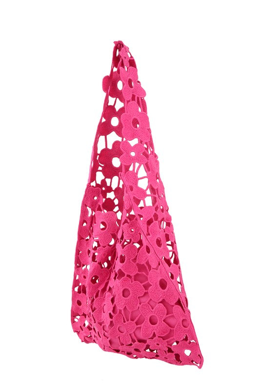 Square Mesh Flower Tote Bag Handbag